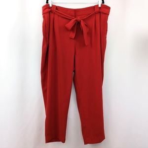 H&M Cropped Ankle Pants Crepe Trousers Waist Sash Tie Zip Front Dressy Red XXL